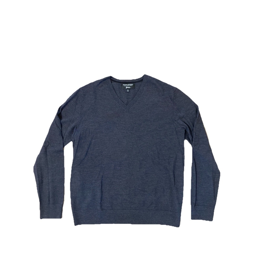 Banana Republic Italian Merino Wool Yarn By Baruffa Sweater Mens Large Blue V